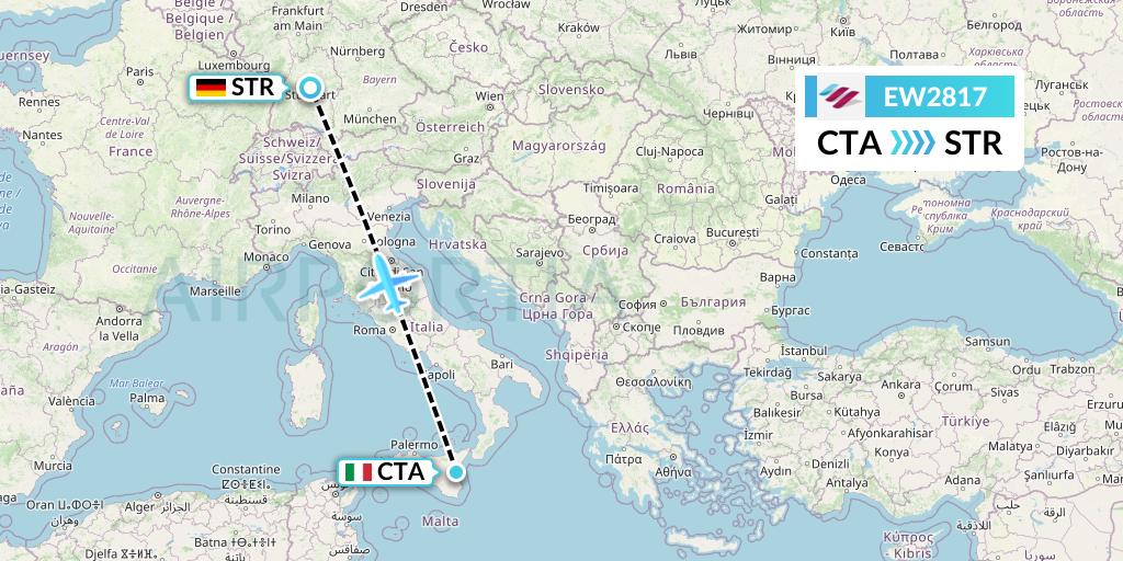 EW2817 Eurowings Flight Map: Catania to Stuttgart