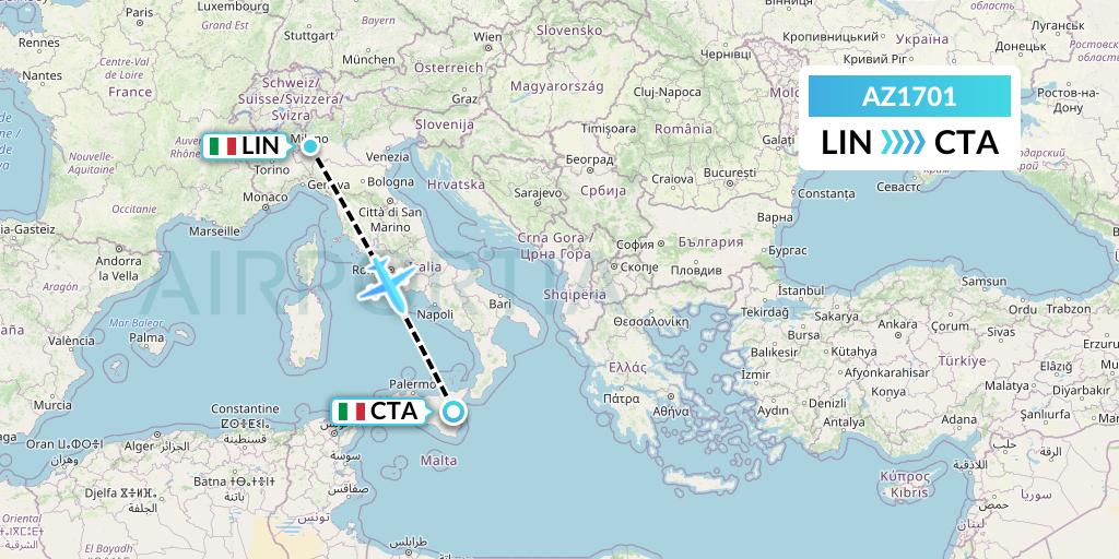 AZ1701 ITA Airways Flight Map: Milan to Catania