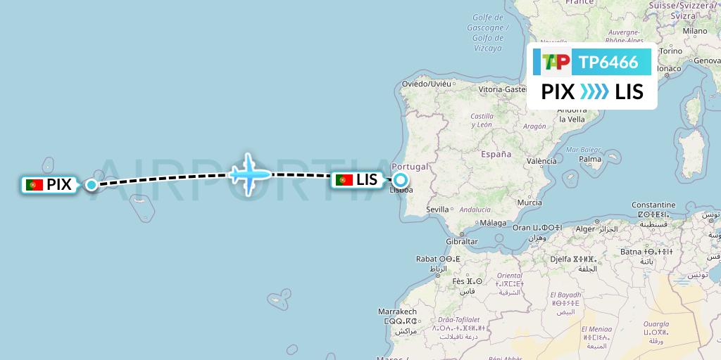 TP6466 TAP Portugal Flight Map: Pico to Lisbon