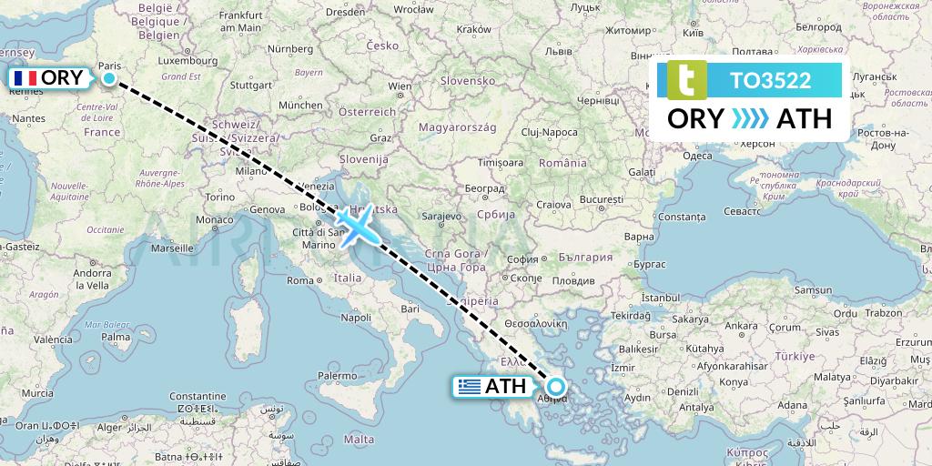 TO3522 Transavia France Flight Map: Paris to Athens
