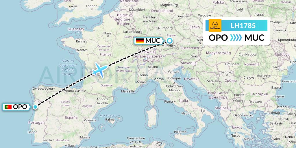 LH1785 Lufthansa Flight Map: Porto to Munich