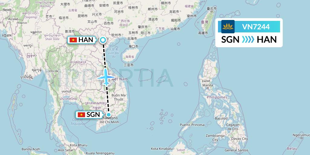 VN7244 Vietnam Airlines Flight Map: Ho Chi Minh City to Hanoi