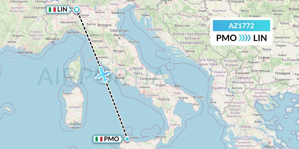AZ1772 ITA Airways Flight Map: Palermo to Milan