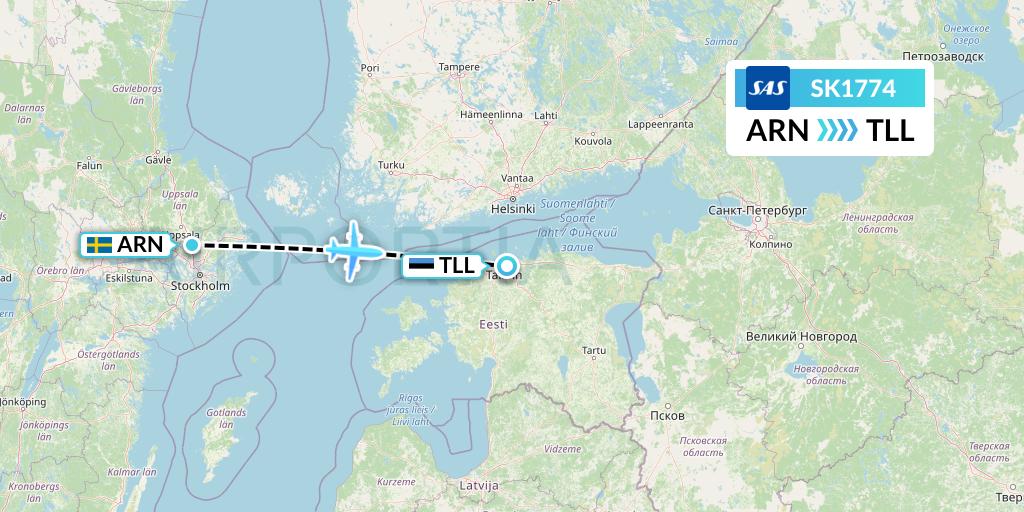 SK1774 SAS Flight Map: Stockholm to Tallinn