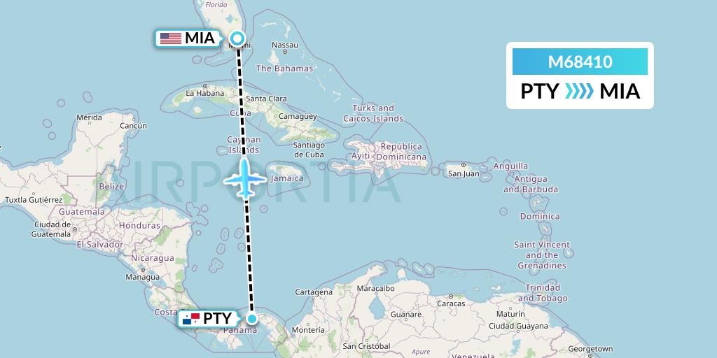 M68410 Amerijet International Flight Map: Panama City to Miami