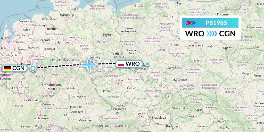 P81985 Sprint Air Flight Map: Wroclaw to Cologne