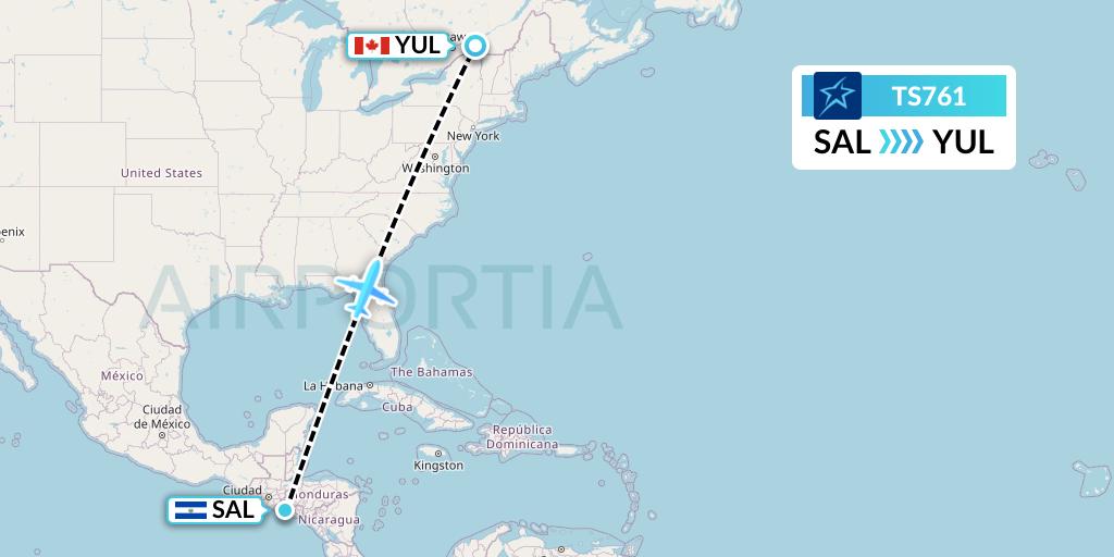 TS761 Air Transat Flight Map: San Salvador to Montreal