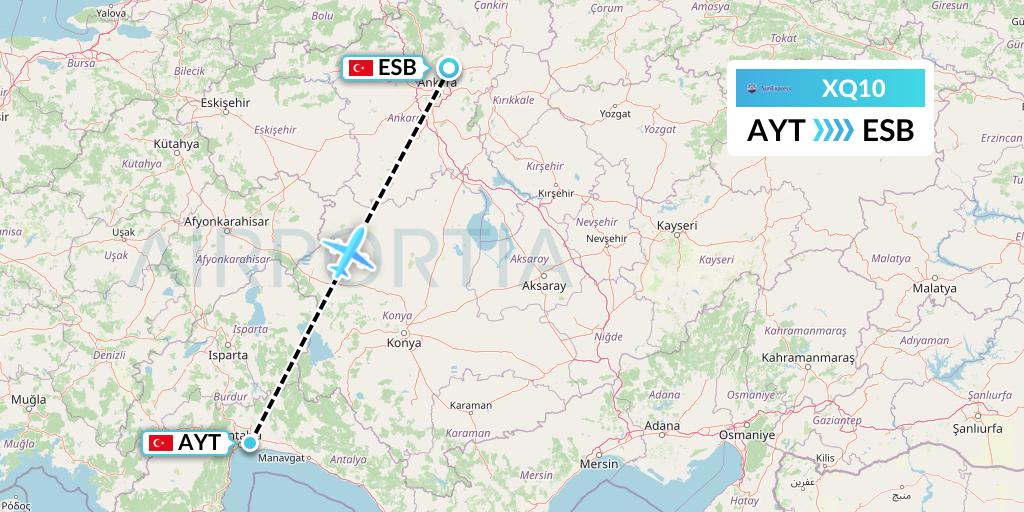 XQ10 SunExpress Flight Map: Antalya to Ankara