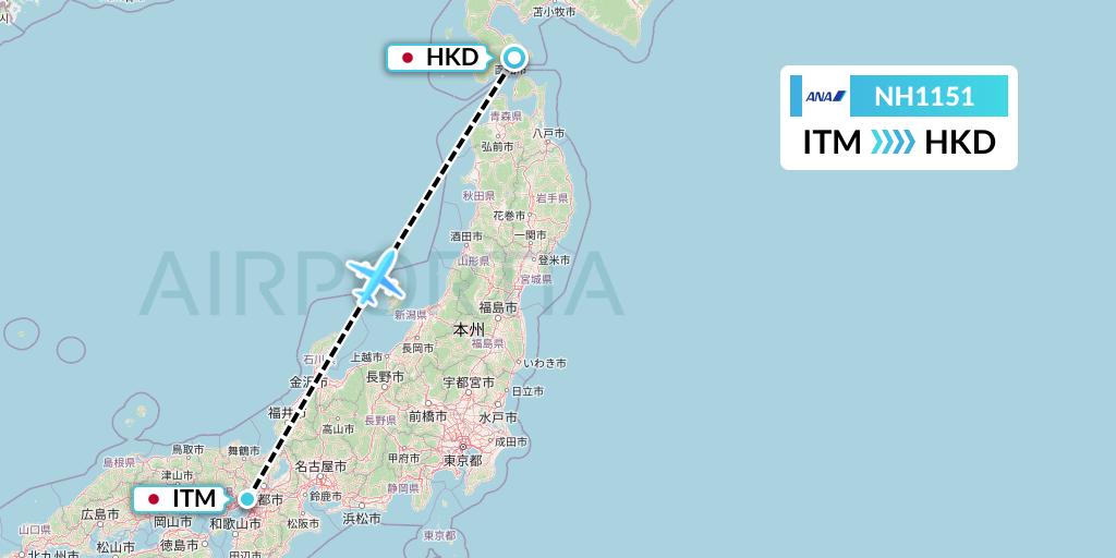 NH1151 All Nippon Airways Flight Map: Osaka to Hakodate