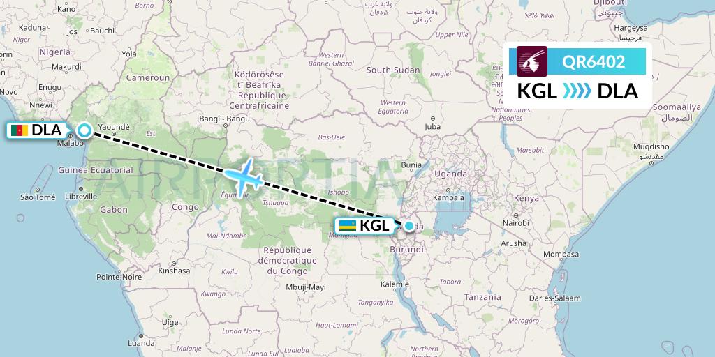 QR6402 Qatar Airways Flight Map: Kigali to Douala