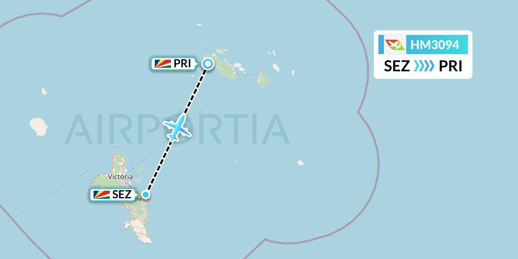 HM3094 Air Seychelles Flight Map: Victoria to Praslin Island