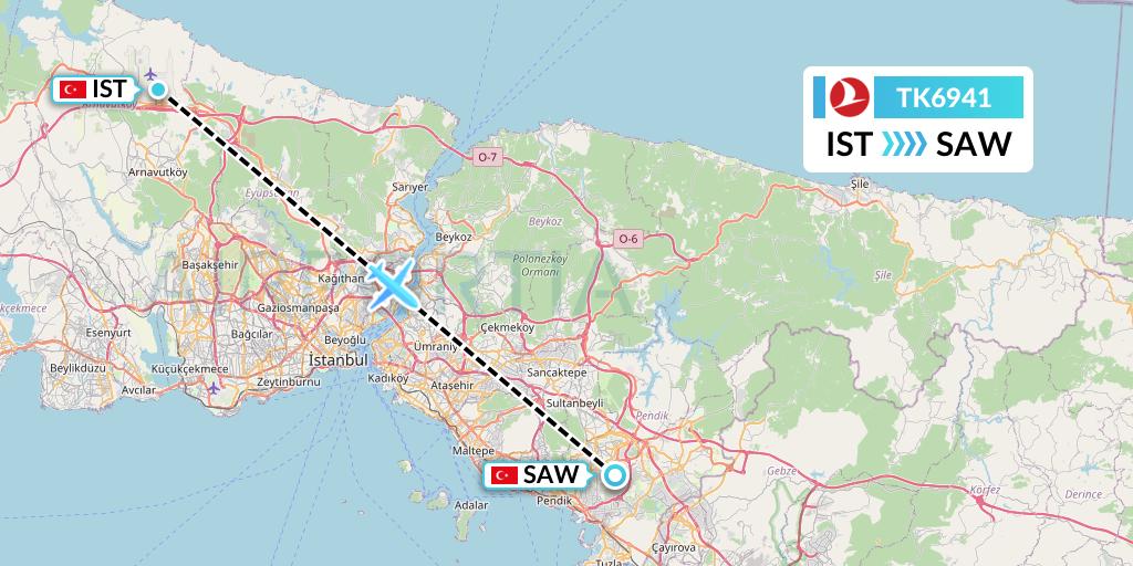 TK6941 Turkish Airlines Flight Map: Istanbul to Istanbul