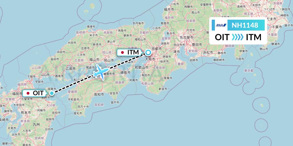 NH1148 All Nippon Airways Flight Map: Oita to Osaka