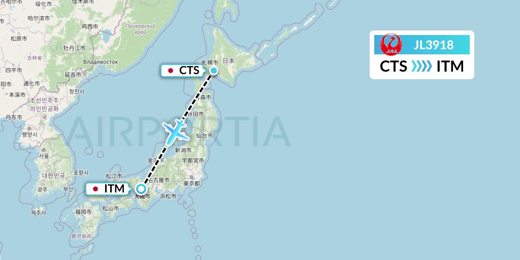 JL3918 Japan Airlines Flight Map: Sapporo to Osaka