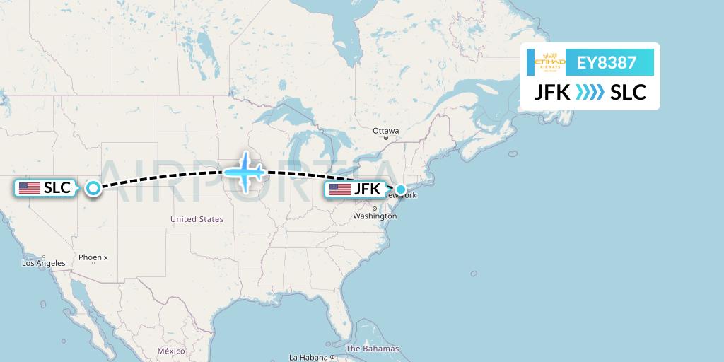 EY8387 Etihad Airways Flight Map: New York to Salt Lake City