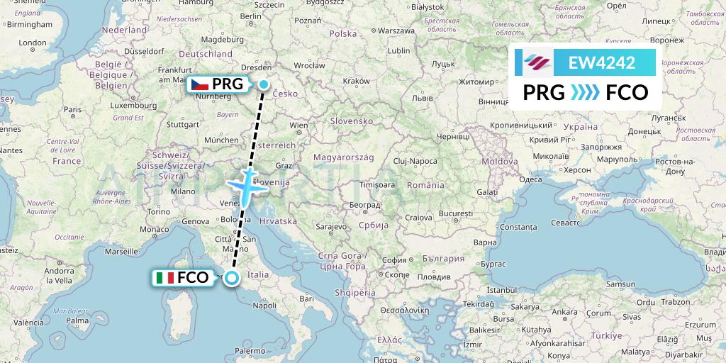 EW4242 Eurowings Flight Map: Prague to Rome
