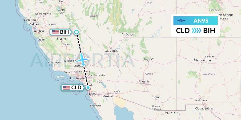 AN95 Advanced Air Flight Map: San Diego to Bishop