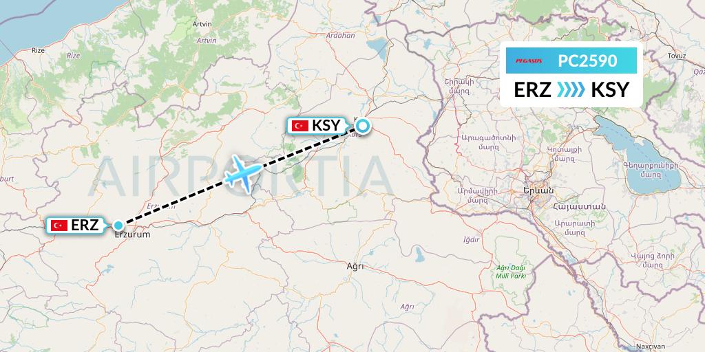PC2590 Pegasus Airlines Flight Map: Erzurum to Kars
