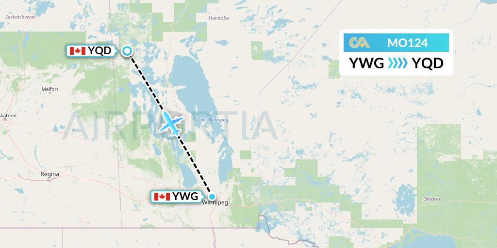 MO124 Calm Air Flight Map: Winnipeg to The Pas