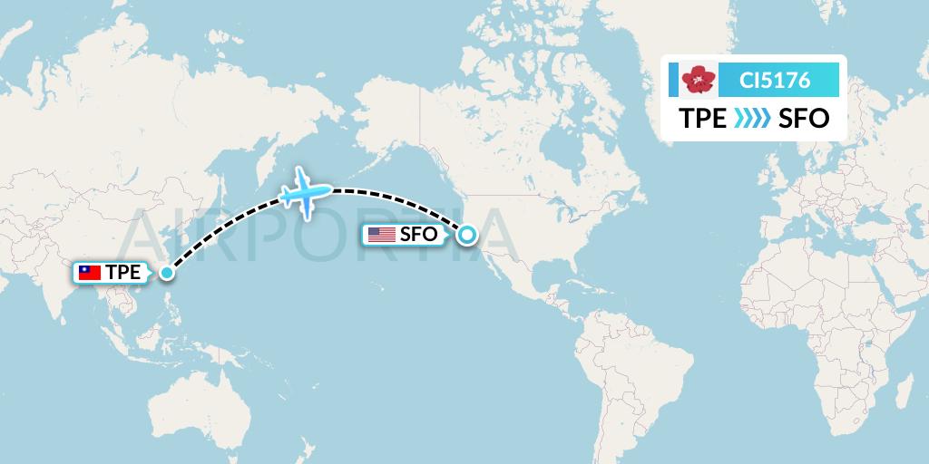 CI5176 China Airlines Flight Map: Taipei to San Francisco
