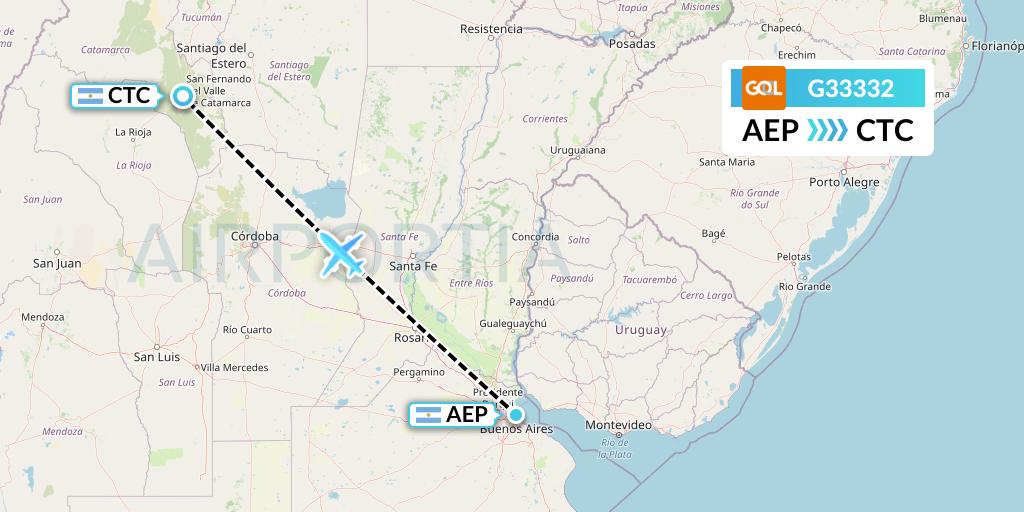 G33332 GOL Transportes Aeros Flight Map: Buenos Aires to Catamarca