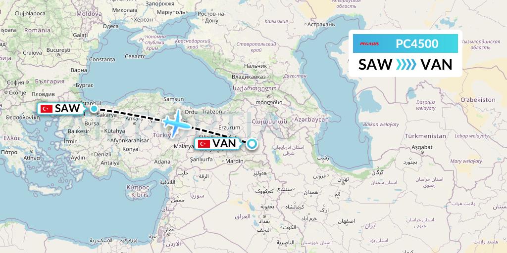 PC4500 Pegasus Airlines Flight Map: Istanbul to Van