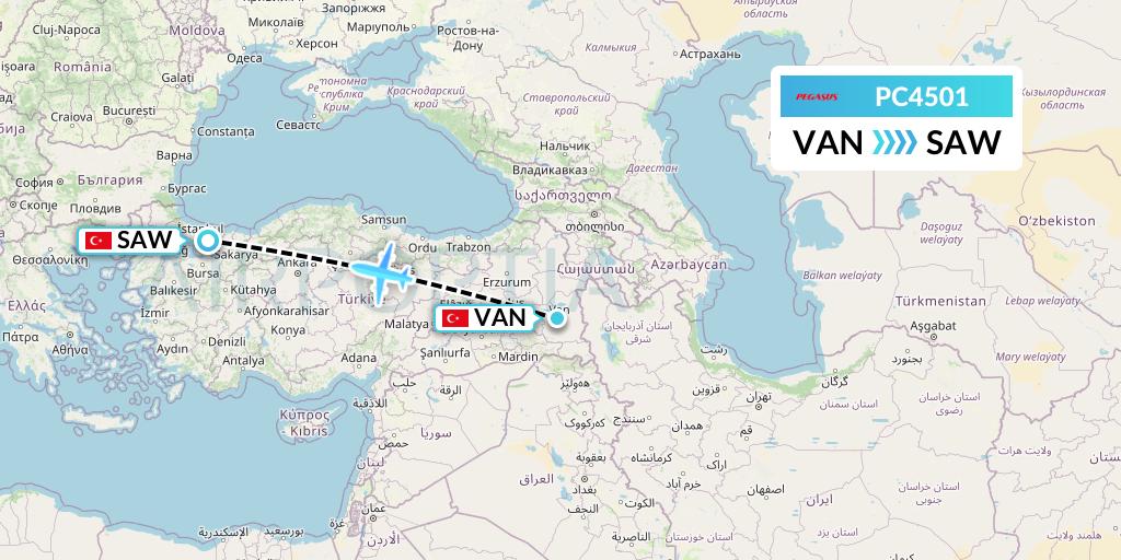 PC4501 Pegasus Airlines Flight Map: Van to Istanbul