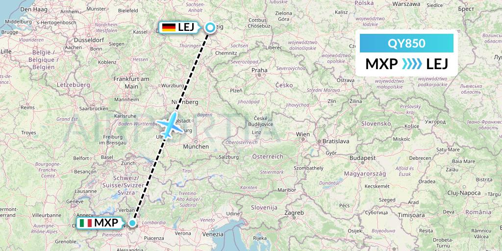 QY850 European Air Transport Flight Map: Milan to Leipzig