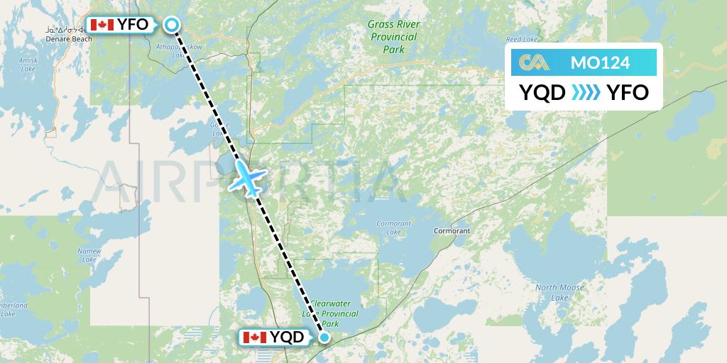MO124 Calm Air Flight Map: The Pas to Flin Flon