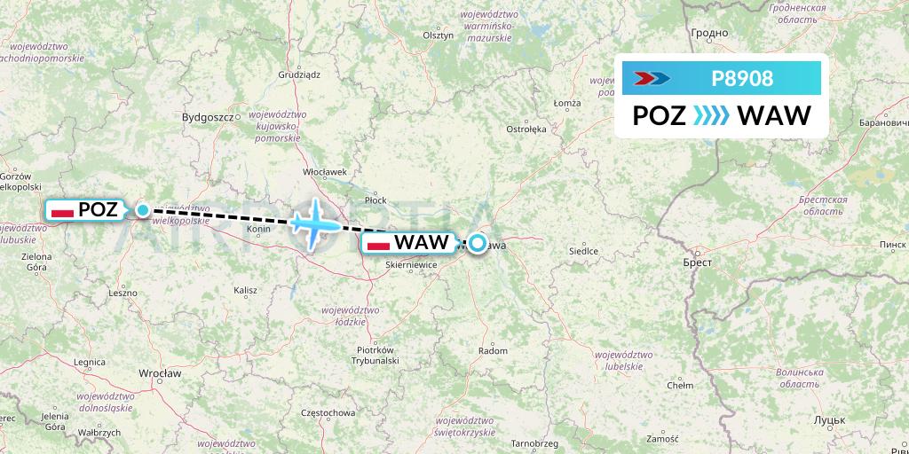 P8908 Sprint Air Flight Map: Poznan to Warsaw