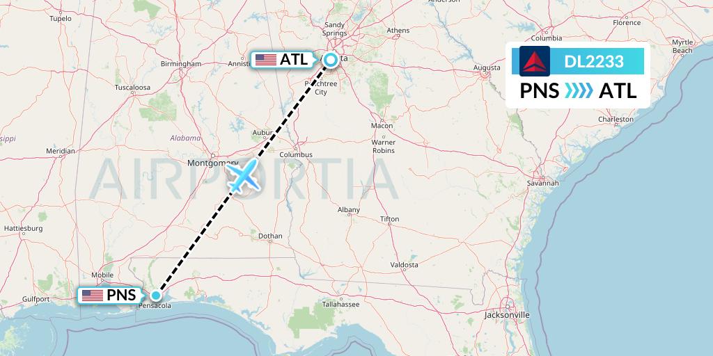 DL2233 Delta Air Lines Flight Map: Pensacola to Atlanta