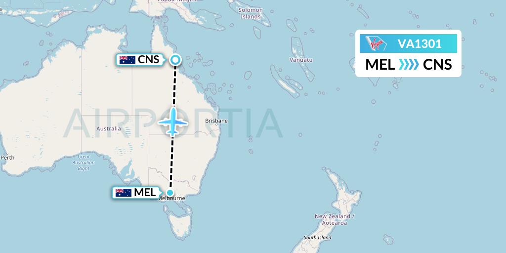 VA1301 Virgin Australia Flight Map: Melbourne to Cairns