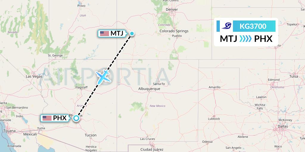KG3700 Key Lime Air Flight Map: Montrose to Phoenix