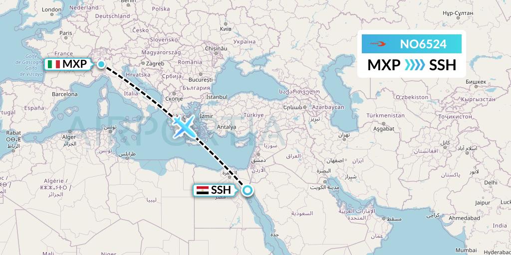 NO6524 Neos Flight Map: Milan to Sharm el-Sheikh