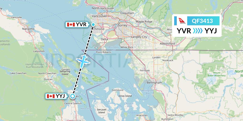 QF3413 Qantas Flight Map: Vancouver to Victoria