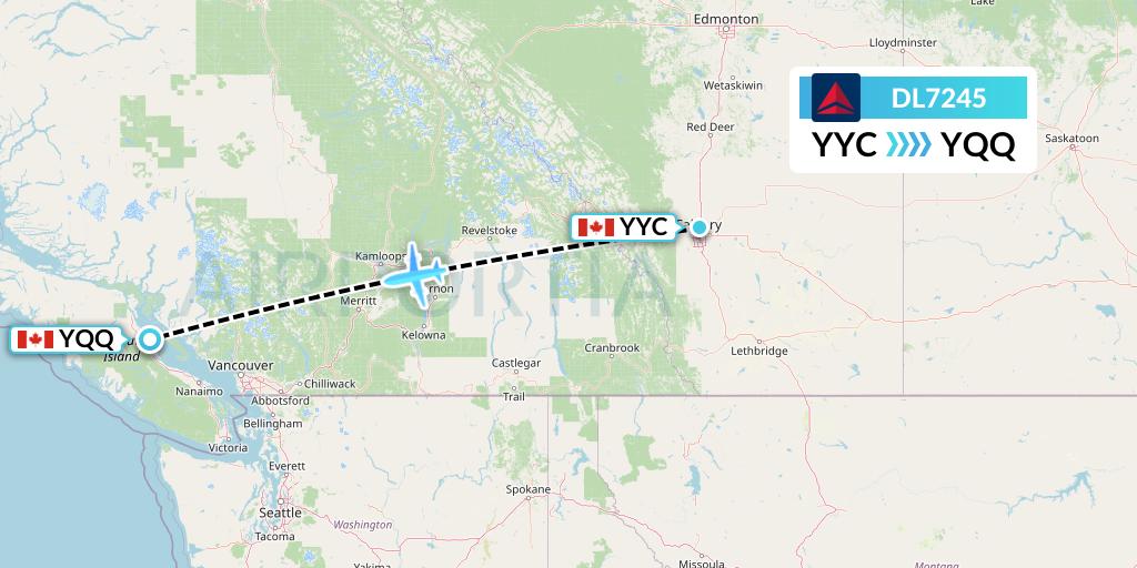 DL7245 Delta Air Lines Flight Map: Calgary to Comox