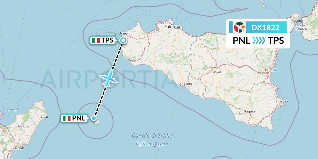 DX1822 Danish Air Transport Flight Map: Pantelleria to Trapani