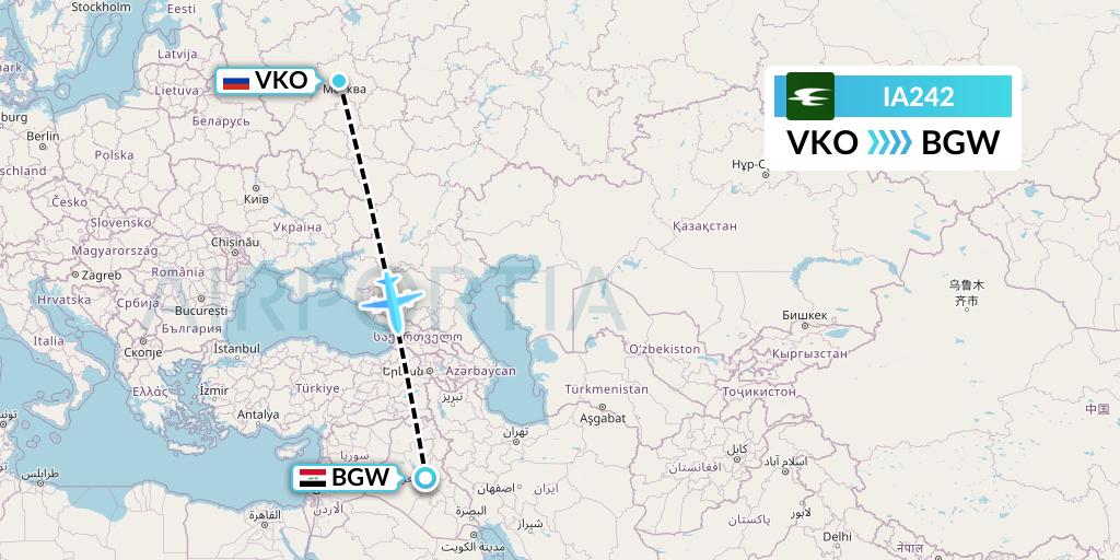 IA242 Iraqi Airways Flight Map: Moscow to Baghdad