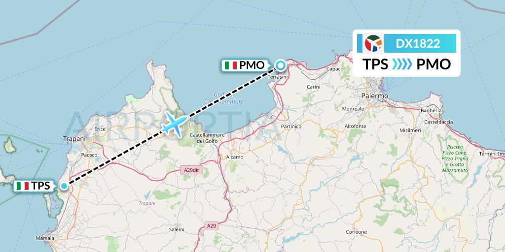 DX1822 Danish Air Transport Flight Map: Trapani to Palermo