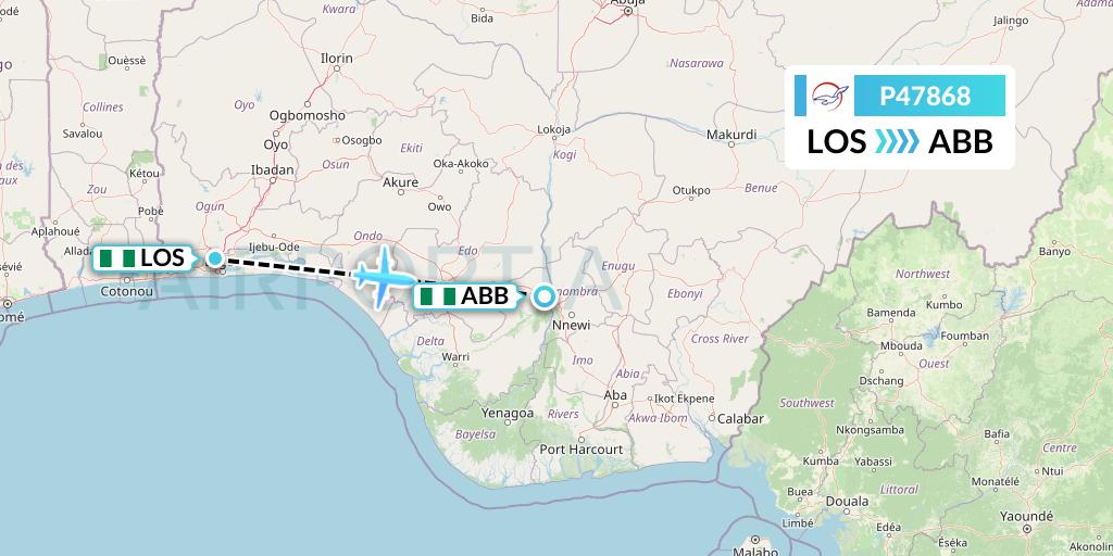 P47868 Air Peace Flight Map: Lagos to Asaba