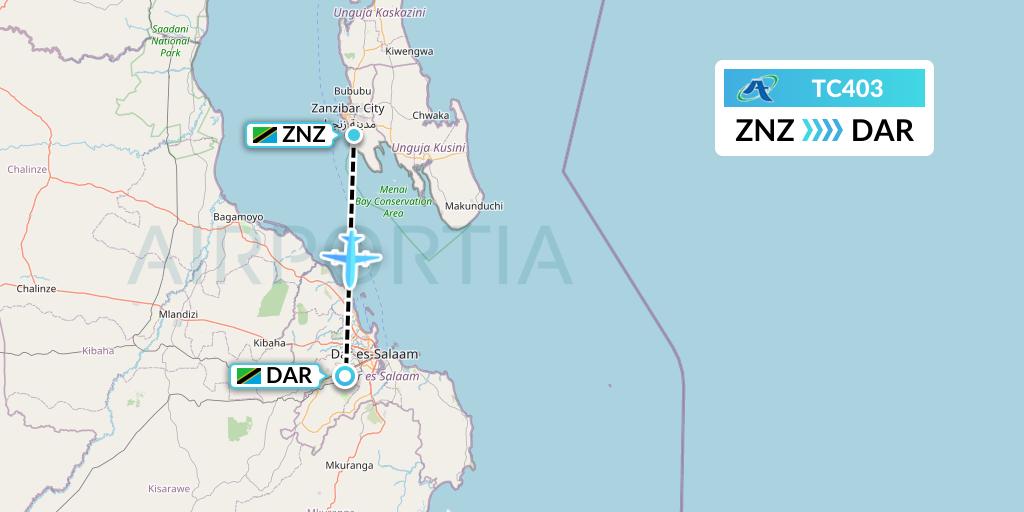 TC403 Air Tanzania Flight Map: Zanzibar to Dar-es-Salaam