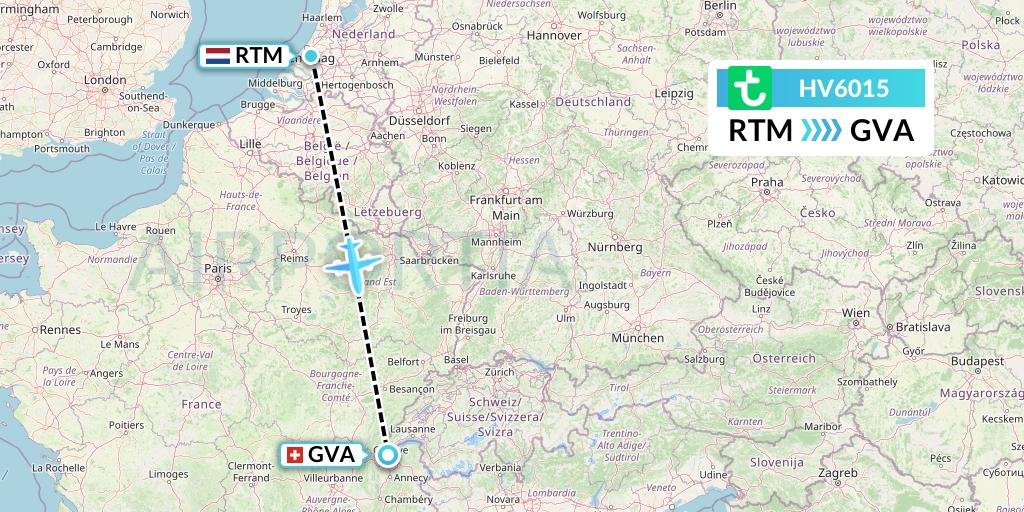 HV6015 Transavia Flight Map: Rotterdam to Geneva