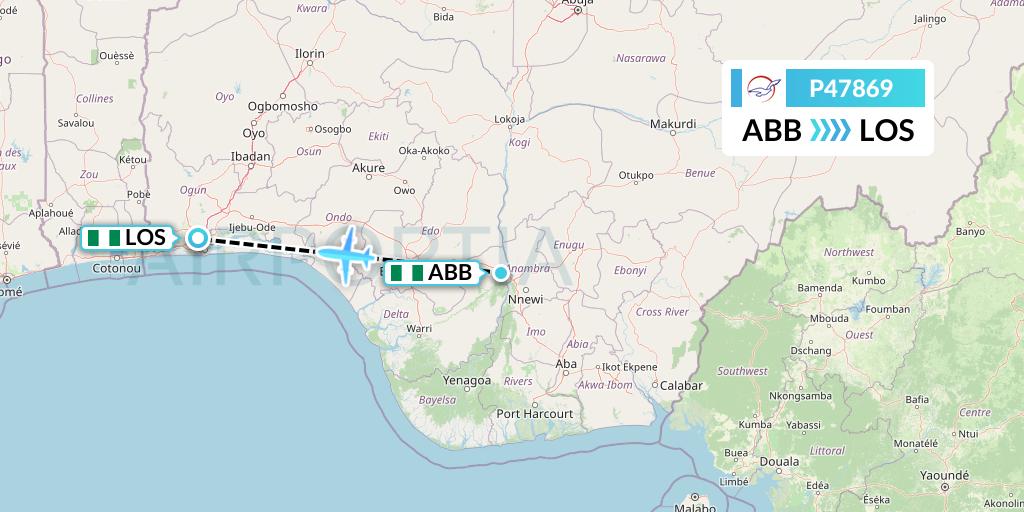 P47869 Air Peace Flight Map: Asaba to Lagos