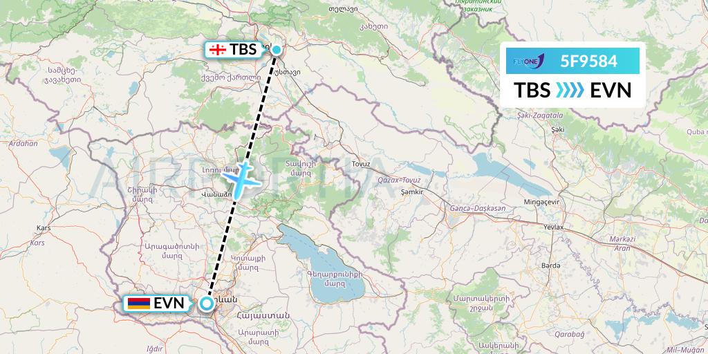 5F9584 Fly One Flight Map: Tbilisi to Yerevan