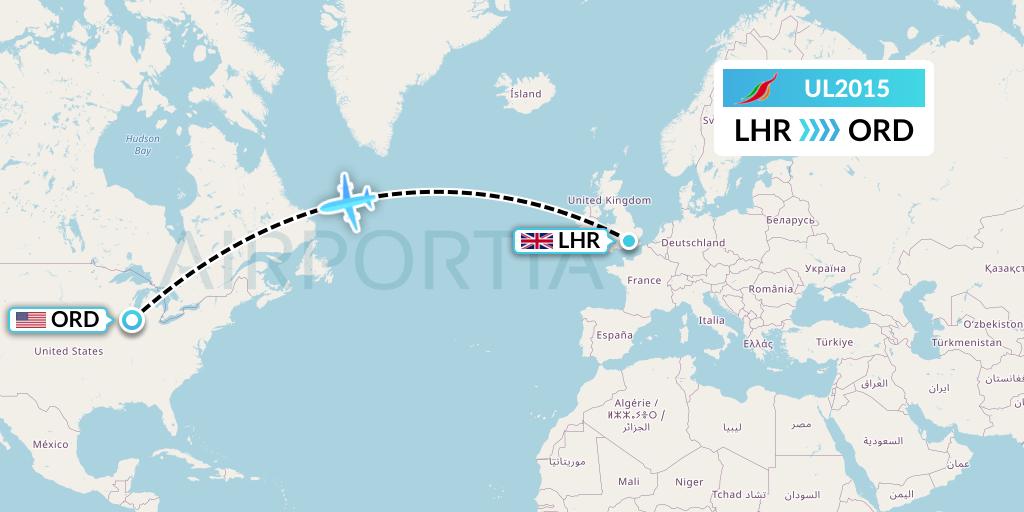 UL2015 SriLankan Airlines Flight Map: London to Chicago