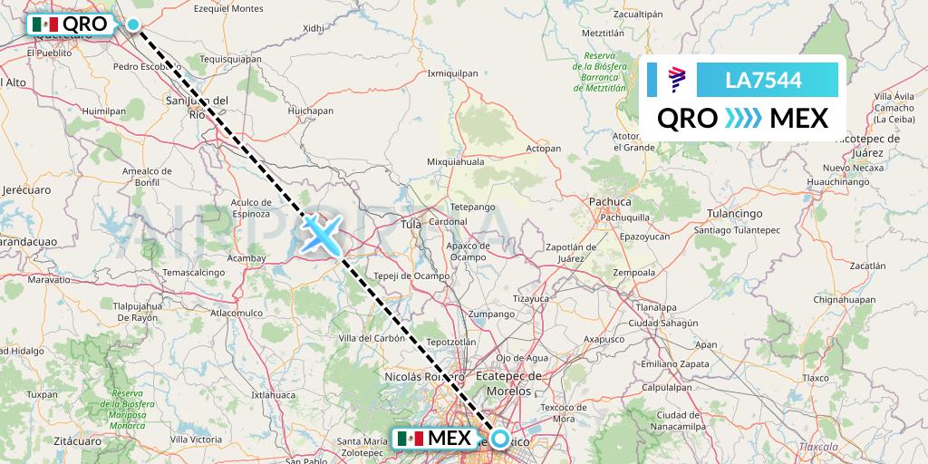 LA7544 LAN Airlines Flight Map: Queretaro to Mexico City