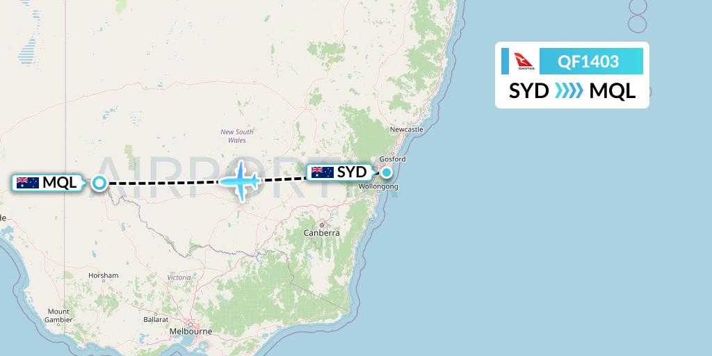 QF1403 Qantas Flight Map: Sydney to Mildura