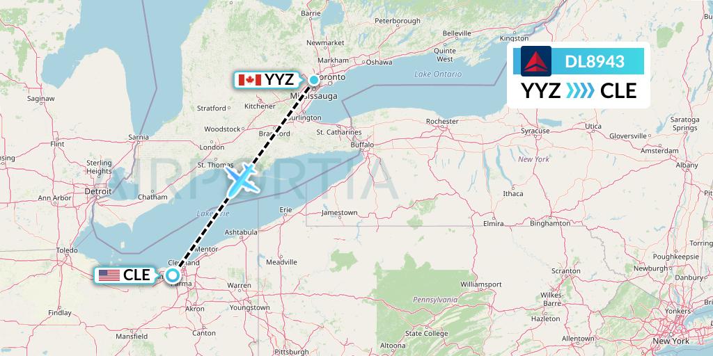 DL8943 Delta Air Lines Flight Map: Toronto to Cleveland