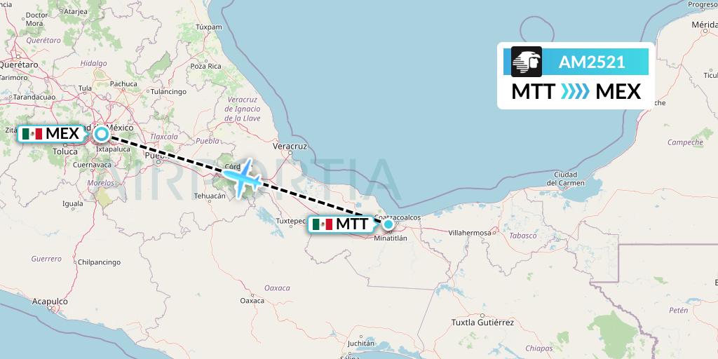 AM2521 Aeromexico Flight Map: Minatitlan to Mexico City