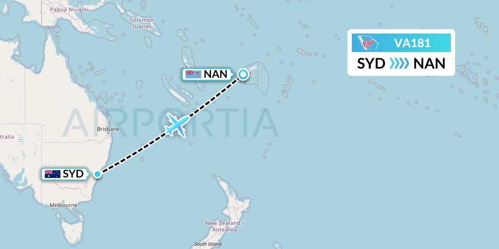 VA181 Virgin Australia Flight Map: Sydney to Nadi